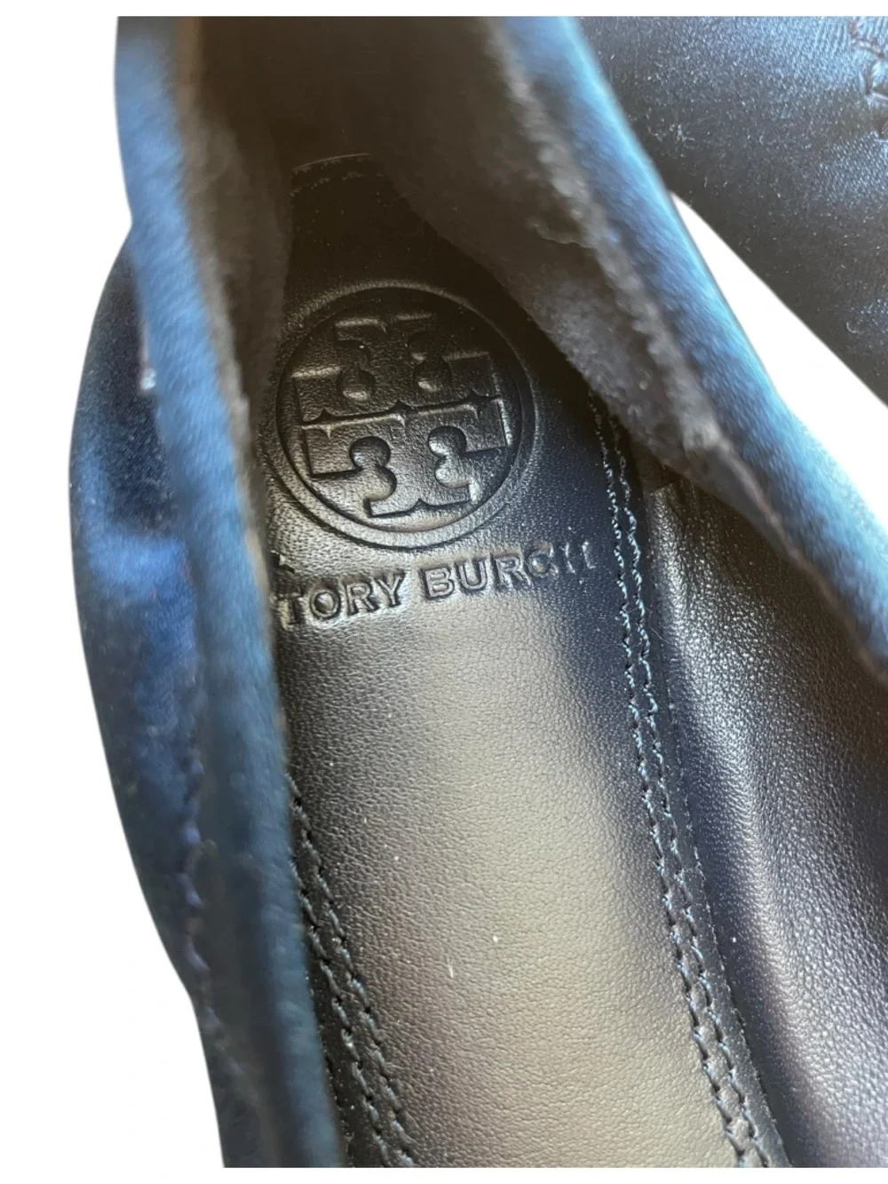 Tory Burch Satin Viola Velvet Bow Ballet Flat Navy Blue Sz 6 Wedding Classic